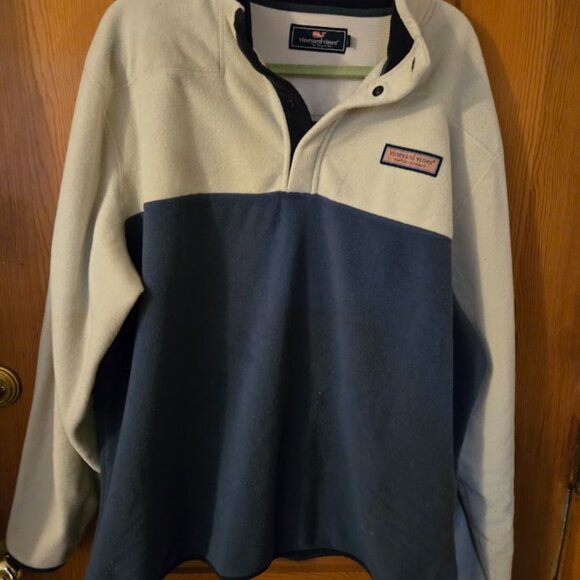 vineyard vines men's 2xb Big blue white Colorblock Harbor Quarter snap fleece - Picture 1 of 9